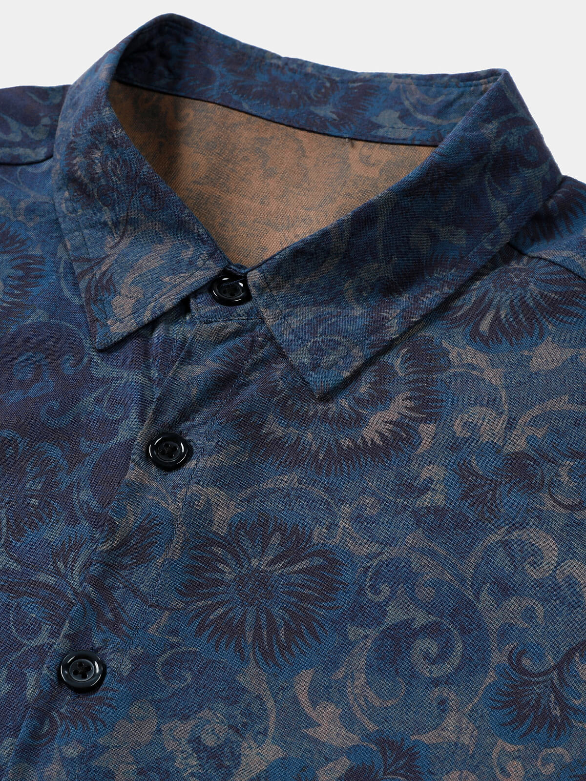 Chemise Homme Bleu Marine Florale Vintage Manches Courtes