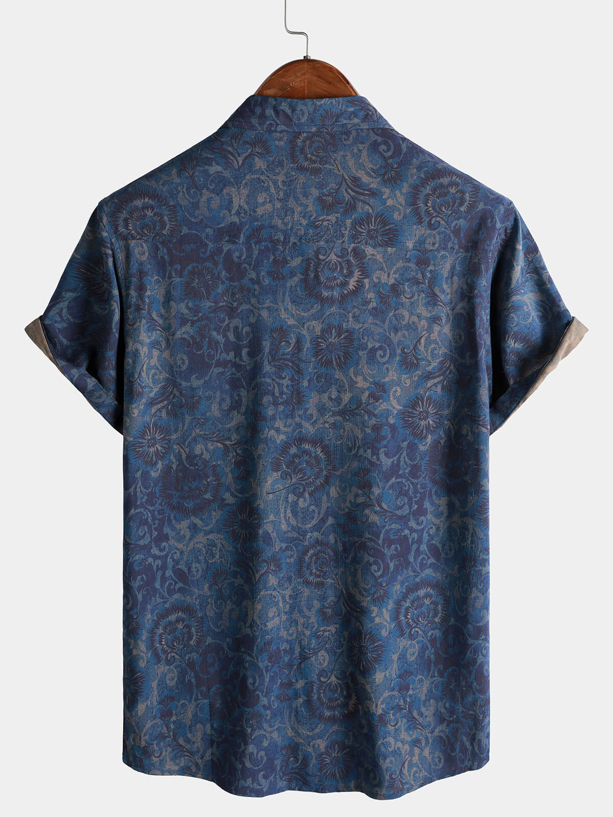 Chemise Homme Bleu Marine Florale Vintage Manches Courtes