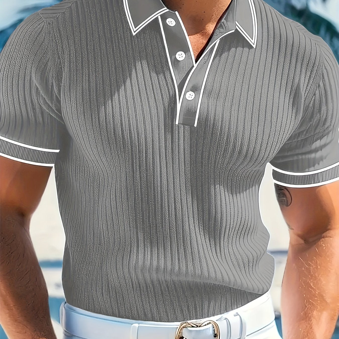 Western Men'S Top, Summer Casual Contrast Collar Button Short Sleeve Men'S Polo Shirt